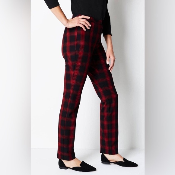 J. Jill Premium Bi-Stretch High Rise Trouser Pants size 6 Red Black Plaid Preppy - Picture 9 of 9